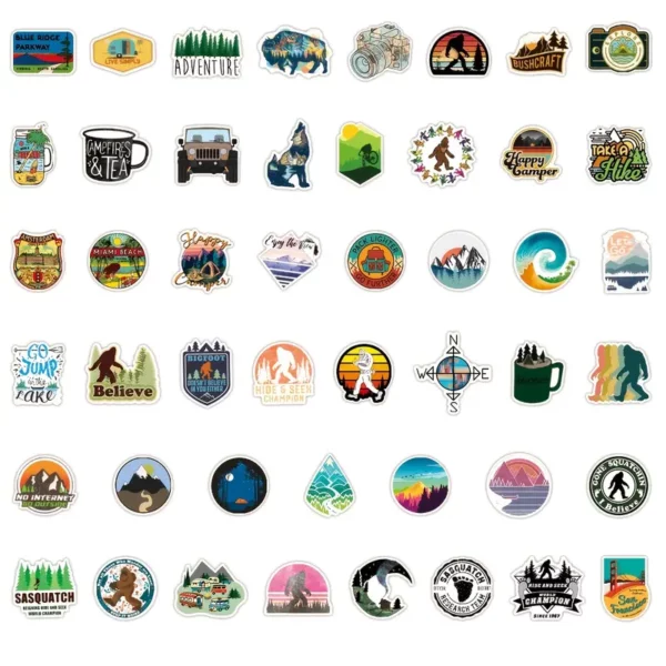 100pcs Outdoors & Bigfoot Stickers - Add Fun to Your Laptop, Skateboard ...