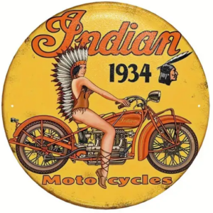 1934 Series Indian Motorcycle 12x12 Round Metal Wall Sign Vintage Looking